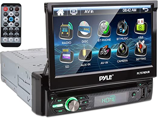 Pyle Single DIN Head Unit Receiver - In-Dash Car Stereo with 7” Multi-Color Touchscreen Display - Audio Video System with Bluetooth for Wireless Music Streaming & Hands-free Calling - PLTS78DUB, BLACK