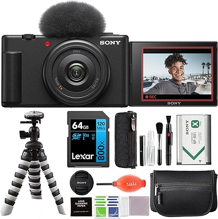 Sony ZV-1F Vlogging Camera (Black) with Advanced Accessory and Travel Bundle