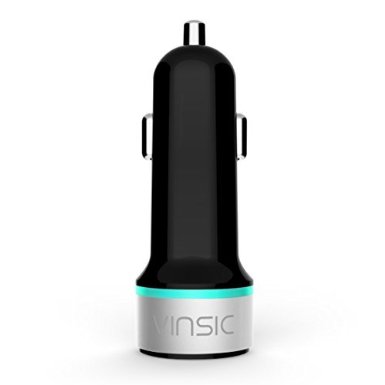 NEW VERSION Car Charger Vinsic 24W 5V 48A Dual USB Port Car Charger for iPhone 6 Plus65S54S iPad Samung Galaxy Smart Phone Tablets Black