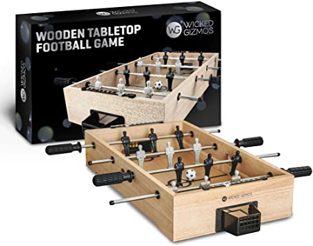 WICKED GIZMOS Wooden TableTop Games – Large Desktop Quality Wooden Foosball Soccer Sport Board - Includes 6 Players per Side and 2 Balls – Classic Novelty Retro Fun Toy Gadget Gift (Football)