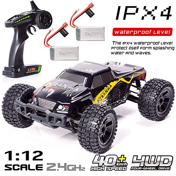 Remote Control Trucks, RC Car 1:12 Scale Ready-To-Run Electric 4X4 Off Road Pick-Up Truck 2.4GHZ Controller 25MPH R/C RTR Moster Truck, Electric Cars, Racing Trcuks, with 2 Rechargeable Batteries