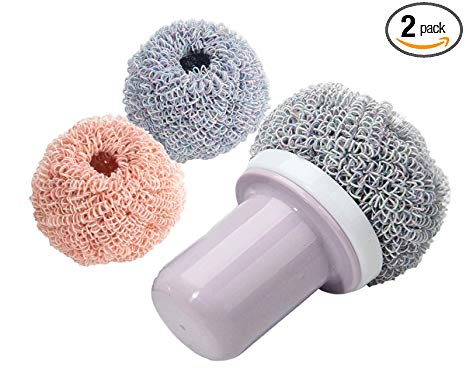 LODY Nano Dish Scrubber Safer than Steel Wool,Antimicrobial Kitchen Sponges with Handle, Amazing Ecological Dish Sponge, Avirulent Insipidity, Non Stick Oil, Non Come Off and Non-Scratch Cooker 2 Pack