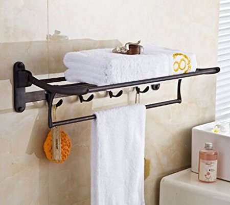 Senlesen Active Folding Towel Rack Bath Towel Holder Shelf with Hooks Oil Rubbed Bronze