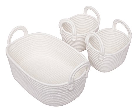 Cotton Rope Storage Baskets, Set of 3 Toy Organizer for Woven Nursery Decor, Gift Basket