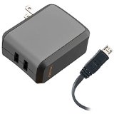 Ventev 2 Port Wall Charger for Universal Compatible Devices with Micro USB Cable - Retail Packaging - Gray