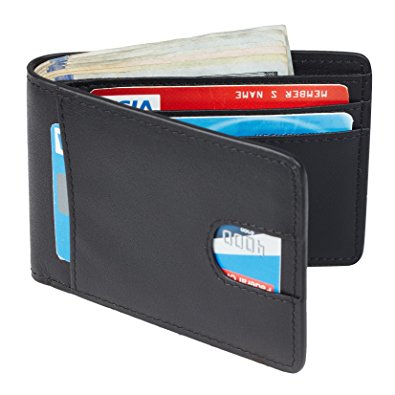 Casmonal Mens Leather Wallet Slim Front Pocket Wallet Billfold RFID Blocking