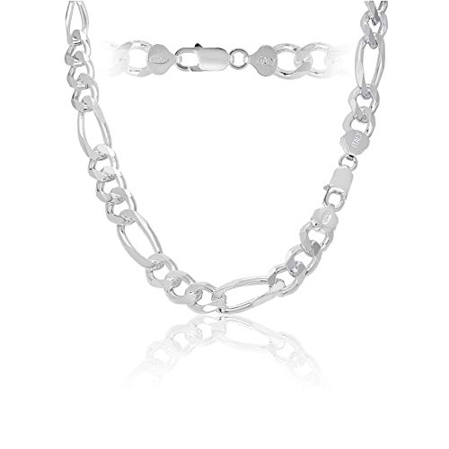 3mm - 11mm Figaro Chain in Solid Sterling Silver Bracelets and Necklaces 7-30 Inches