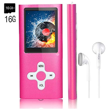 MP3 Player/Music Player,EVASA with a 16 GB TF Card Portable Digital Music Player/Video/Voice record/FM Radio/E-Book Reader,Ultra Slim 1.8''Screen (RoseRed-B7)