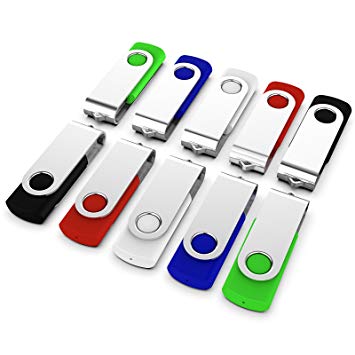 KEXIN 10 Pack 16GB USB 2.0 Flash Drive Bulk Thumb Drive Memory Stick Jump Drive Zip Drive, 5 Colors (Black, Blue, Green, White, Red)