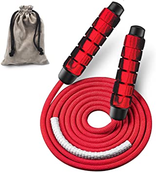 YEOTWIN Jump Rope, Portable fitness exercise workout, Rope skipping with adjustable length without tangle, Antiskid memory foam handle, Built in 360 ° precision steel bearing, Red