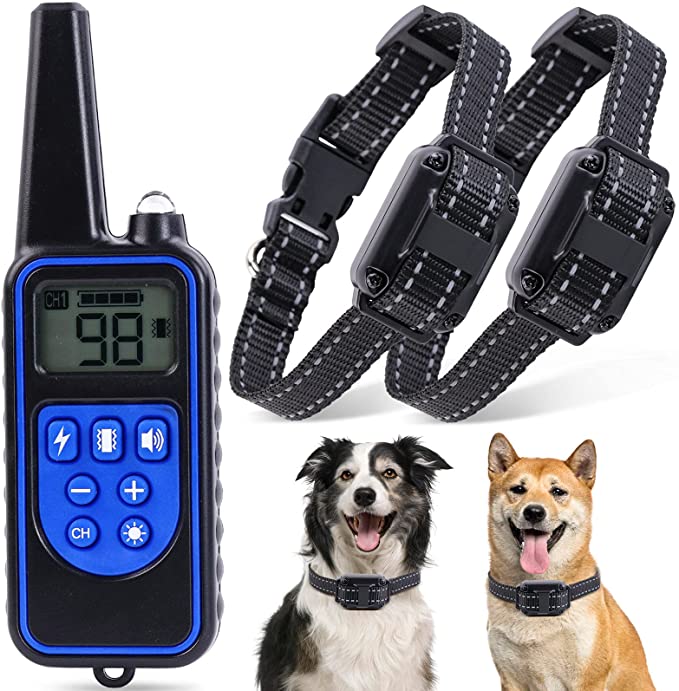 USCAMEL Dog Training Collar,1~2 Receivers Rechargeable Training Collar for Dogs with 3 Training Modes,Beep,Vibration and Shock,99 Levels,Waterproof Electronic Dog Collar with Remote,Testing Bulb1