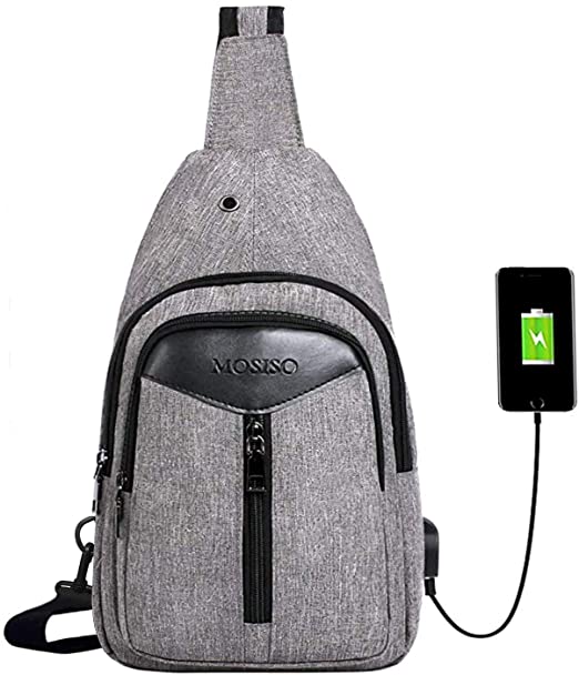 MOSISO Rope Sling Bag Hiking Daypack Unbalance Backpack with USB Charging Port