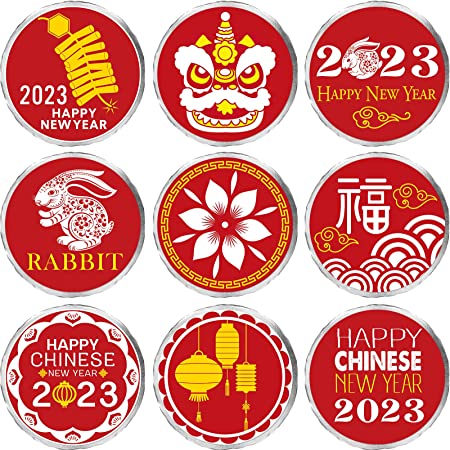 324 Pieces Chinese New Year Stickers 2023 Round Candy Stickers Circle Chocolate Labels for Year of The Rabbit Decorations 2023 Happy New Year Party Favors Supplies