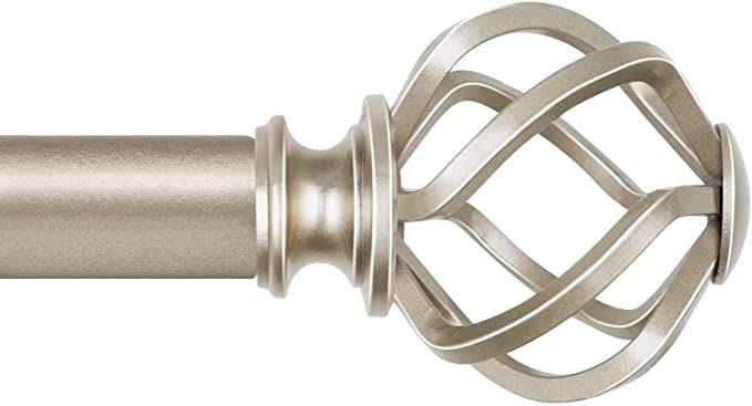 KAMANINA 1 Inch Curtain Rod Single Window Rod 36 to 72 Inches (3-6 Feet), Twisted Cage Finials, Champagne Gold