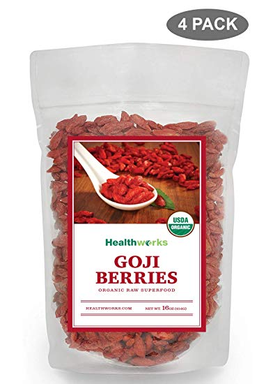 Healthworks Goji Berries Raw Organic, 4lb (4 1lb Packs)