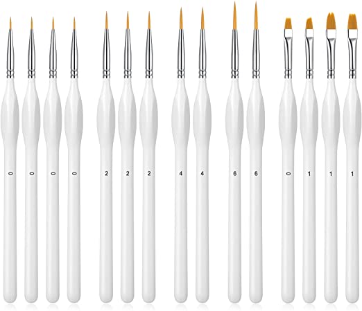 15 Pieces Fine Detail Paint Brushes with Triangular Handles, Miniature Detail Paint Brush Set for Art Painting, Acrylic Painting, Oil Painting, Watercolor Painting, Nail Polish (White,8 Sizes)