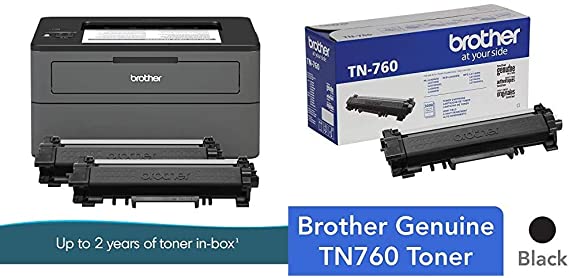 Brother Compact Monochrome Laser Printer, HL-L2370DWXL Extended Print, Up to 2 Years of Printing Included, Wireless Printing & Genuine Cartridge TN760 High Yield Black Toner