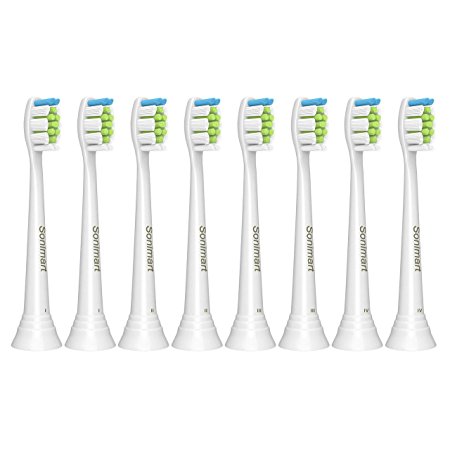 Sonimart Premium Replacement Toothbrush Heads compatible with Philips Sonicare DiamondClean HX6063, White 8 pk, for DiamondClean, Essence , Plaque Control, Gum Health, FlexCare, HealthyWhite EasyClean