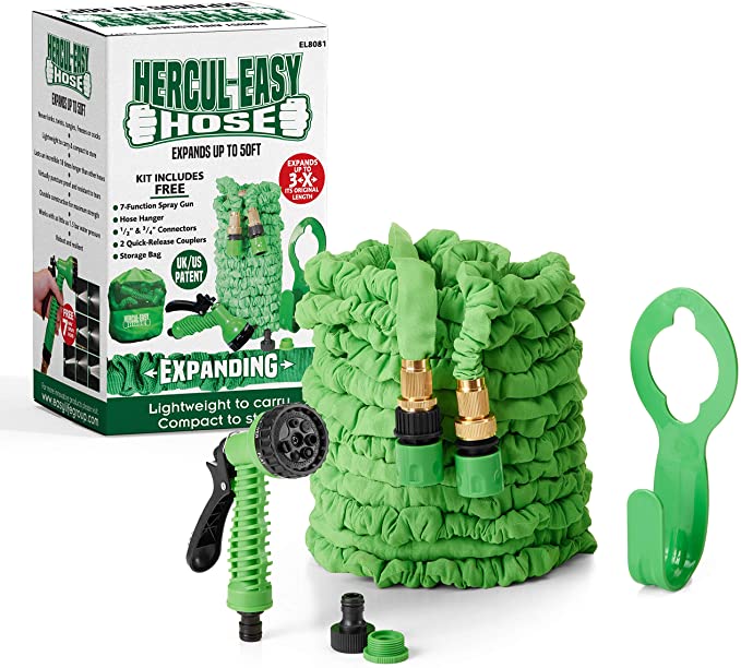 Expandable Garden Hose Set | Expandable Water Hose Pipe | 7 Way Spray Gun, Hose Holder & Tap Brass Connectors | Burst Proof, No-Leaking & Tangle Free | Includes Free Bag | Expands to 50ft in Green