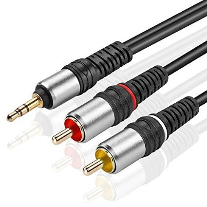 TNP Gold Plated 35mm to RCA Audio Cable 50 Feet Bi-Directional Male to Male Converter AUX Auxiliary Headphone Jack Plug Y Adapter Splitter to Left  Right Stereo 2RCA Connector Wire Cord