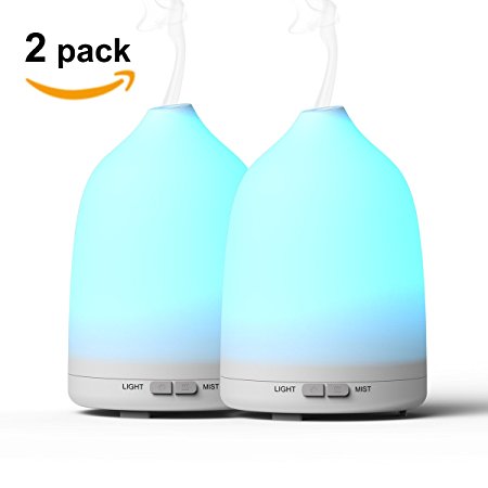 [2 pack] Essential Oil Diffuser,Holan 120ml Ultrasonic Aromatherapy Diffuser / Aroma Diffuser / Cool Mist Humidifier with Adjustable Mist Mode,Multi-Color Light and Waterless Auto Shut-Off for Bedroom, Nursery or Desk