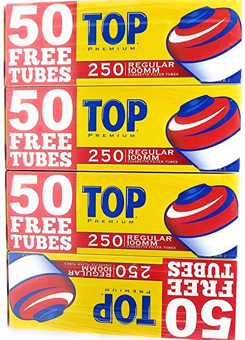 Top Regular Full Flavor Red RYO Cigarette Tubes - 100mm 250ct Box (4 Boxes) 1000 Tubes