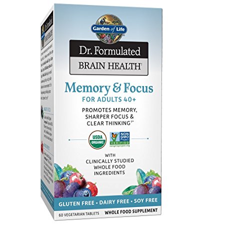 Garden of Life Dr. Formulated Organic Brain Health Memory &Focus for Adults 40  60 Tablets