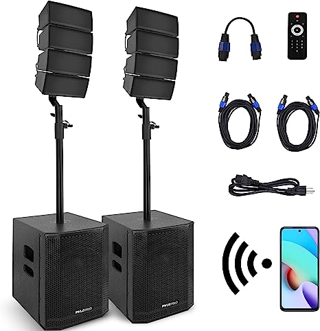 Pyle Club Live 12-Inch Line Array Powered PA Speaker System Combo w/Bluetooth-1320W 3-Way Full Range Sound, w/USB/SD Port, Effects, 5 Graphic Eq, 2 subwoofers 8 Speakers Set for Church, DJ (PS12X2ACT)