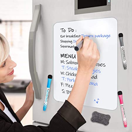 Magnetic Dry Erase Whiteboard for Refrigerator, Inmorven Fridge Sheet Small White Board with Stain Resistant Technology for Kitchen, Include 1 Eraser, 3 Markers