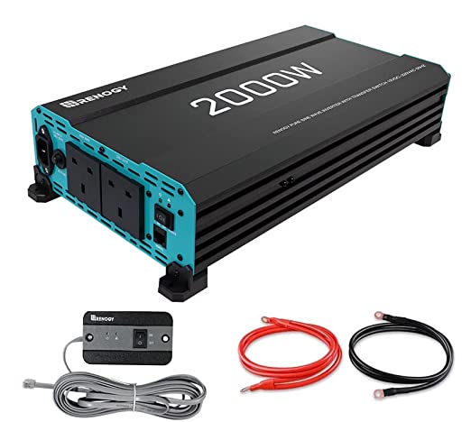 Renogy 2000W 240V Off-Grid Pure-Sine Wave Battery Inverter & UPS Function 2000 Watt Solar Power Battery Converter 12VDC to 230VAC ETL Listed w/Cables