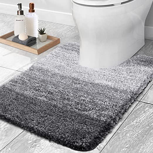 Olanly Luxury Toilet Rugs U-Shaped, Extra Soft and Absorbent Microfiber Bathroom Rugs, Non-Slip Plush Shaggy Toilet Bath Mat, Machine Wash Dry, Contour Bath Rugs for Toilet Base, 20x24, Grey