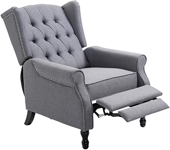 HOMCOM Manual Reclining Sofa, Tufted Fabric Push Back Arm Accent Chair, Adjustable Club Chair Home Theater Padded Living Room Lounge, Vintage Linen Dark Grey