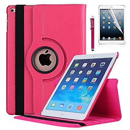 New iPad 9.7 2018 2017 / iPad Air Case - AiSMei Rotating Stand Case Cover with Auto Wake Sleep for Apple iPad 9.7" (6th Gen, 5th Gen) / iPad Air 2013,Bonus Stylus   Film - Rose Pink