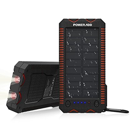 [Upgraded] Poweradd Apollo 2 Solar Charger 12000mAh Portable Solar Panel Power Bank Waterproof/Shockproof/Dustproof Dual USB Port Solar Battery Compatible for Emergency Outdoor Camping Travel