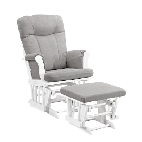 Angel Line Monterey Glider and Ottoman White with Gray Cushion