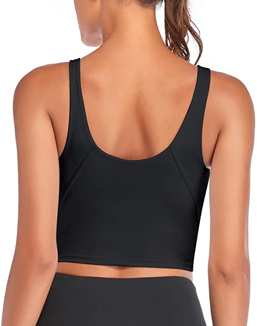 Sports Bras for Women Crop Tank Top with Build in Bra Gym Longline Padded Yoga Bra Athletic Fitness Workout Running Tops