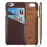 iPhone 6s Genuine Leather Case Plenty Card Slot Series Slim Fit Genuine Leather Credit Card Holder Wallet Case for iPhone 66S 47 inch with Stylus Touch Pen and Walnut Gift Box 2 Card Slots-Brown