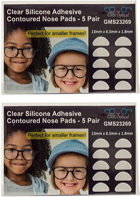 GMS Optical Short Anti-slip Adhesive Contoured Silicone Eyeglass Nose Pads - Perfect for Kids Glasses and Smaller Frames (13mm, Clear) (10 Pairs)