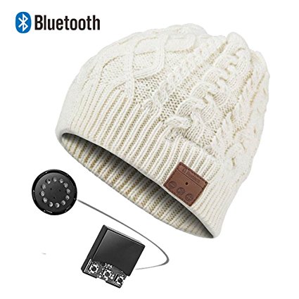 Zibaar Bluetooth Beanie Hat with V4.2 Bluetooth Headphone Over 5 Hours Running Time at Max Volume Hands Free Talking Polar Fleece Wireless Beanie Hat for Men Women Unisex Cream