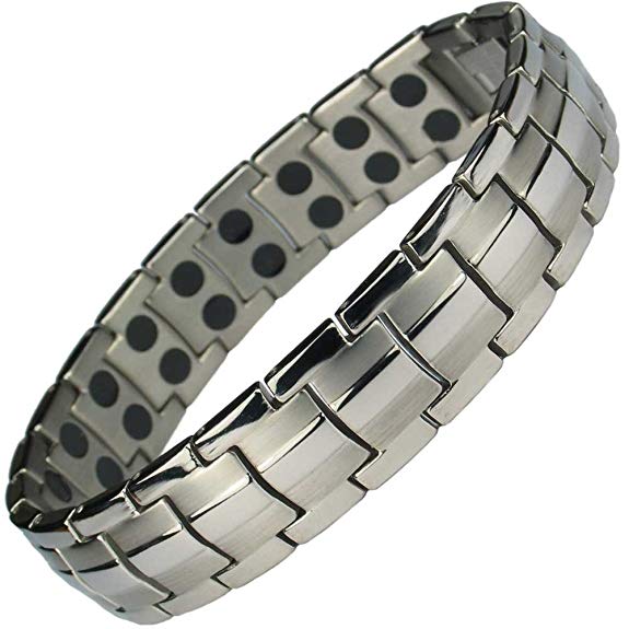 IonTopia Hermes Titanium Magnetic Therapy Bracelet Silver Tone with Free Links Removal Tool