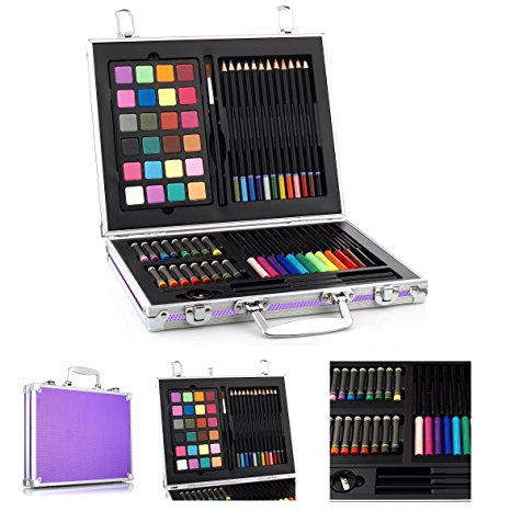 Gallery Studio - 69 Piece Deluxe Art Supplies Set in Purple Aluminum Case - (Quality Mediums Guaranteed)