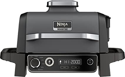 Ninja OG701 Woodfire Outdoor Grill, 7-in-1 Master Grill, BBQ Smoker, & Outdoor Air Fryer plus Bake, Roast, Dehydrate, & Broil, Woodfire Technology, uses Ninja Woodfire Pellets, Weather-resistant, Grey