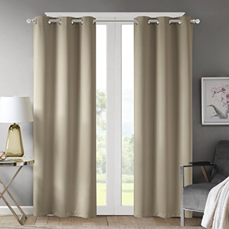 Comfort Spaces - Windsor Solid Taupe Window Curtain Pair / Set of 2 Panels - 42x63 inch panel - Blackout Room Darkening - Grommet Top - 2 Pieces