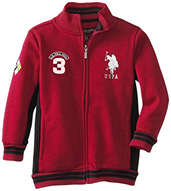 U.S. Polo Assn. Big Boys' Fleece Mock Neck Jacket with Striped Ribbing