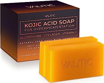 VALITIC Kojic Acid Soap for Hyperpigmentation - With Glutathione, Collagen & Vitamin C - Natural Soap Bars with Turmeric - Original Japanese Complex for Dark Spot Correction - 2 Pack