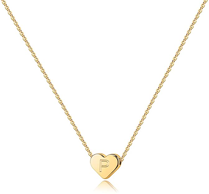 Heart Initial Necklaces for Women Girls - 14K Gold Filled Heart Pendant Letter Alphabet Necklace Tiny Initial Necklaces for Women Kids Child Heart Letter Initial Necklace Birthday Gifts for Girls