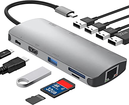 Krevi USB C Hub, 10-in-1 USB C Dock with 4K HDMI, 100W Power Delivery, 5 USB A Up to 5Gbps, Gigabit Ethernet, microSD and SD Card Reader, USB C Hub Multiport Adapter for MacBook Air/Pro, XPS and More