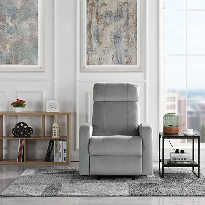 Divano Roma Furniture Overstuffed Sleek Modern Living Room Linen Fabric Recliner Chair (Grey)