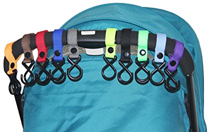 HIG Stroller Hook - 10 Pack of Multi Purpose Hooks - Hanger for Baby Diaper Bags, Groceries, Clothing, Purse