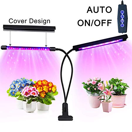 Grow Light, 20W 40 LED Auto ON/OFF Plant Grow Lamp Dual Head Timing Grow Light for Indoor Plants Seed Starting with Red/Blue Spectrum Adjustable Gooseneck 3/6/12H Timer 5 Dimmable Levels